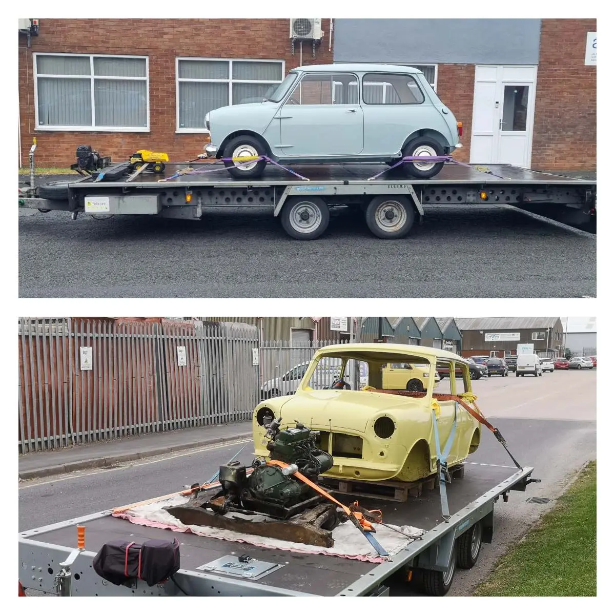 Classic car being loaded onto a covered transporter Lancashire Motor Movers